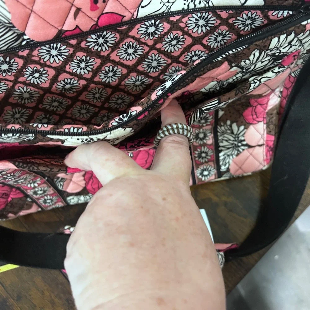 Vera Bradley Mocha rouge Quilted Laptop Messenger Bag Floral Crossbody Briefcase